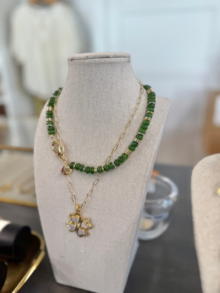 GUMDROP BEADED NECKLACE - GREEN JADE GILVER