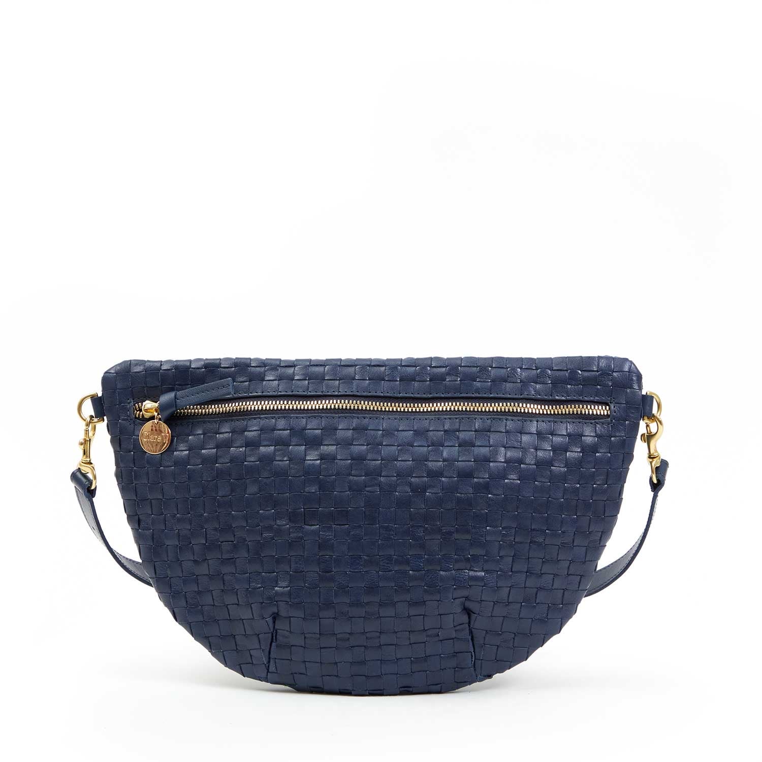 CLARE V GRANDE FANNY BLUE MARINE WOVEN CHECKER