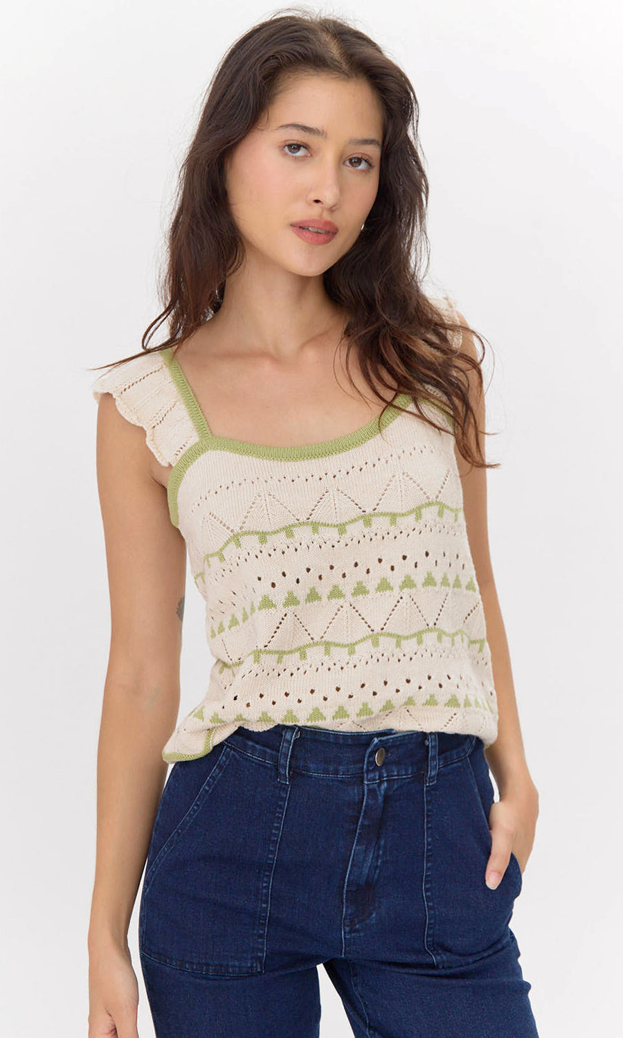 greylin Daisy Flutter Sleeve Pointelle Sweater Top