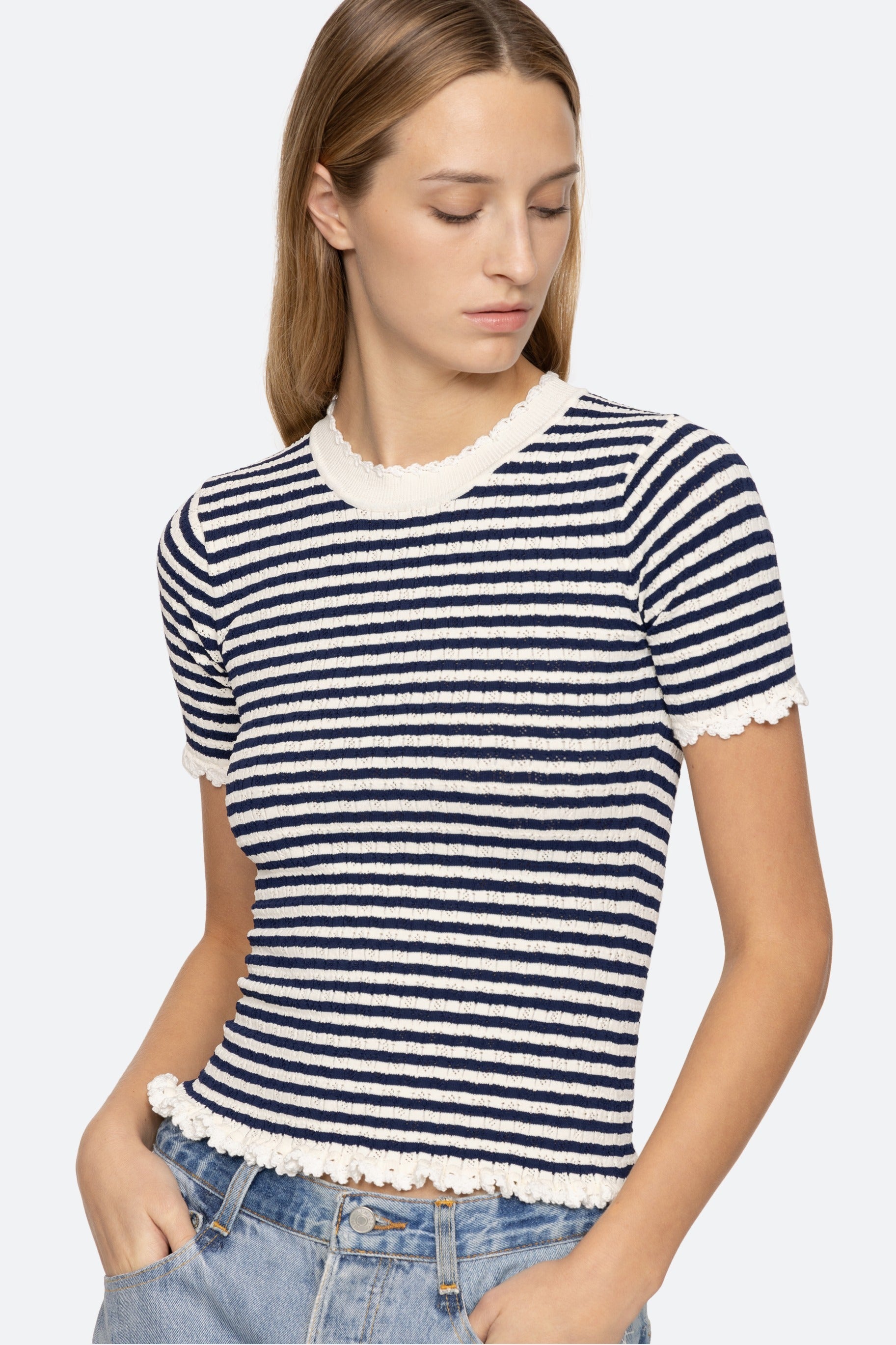 Sea NY Addy Striped Knit Short Sleeve Tee