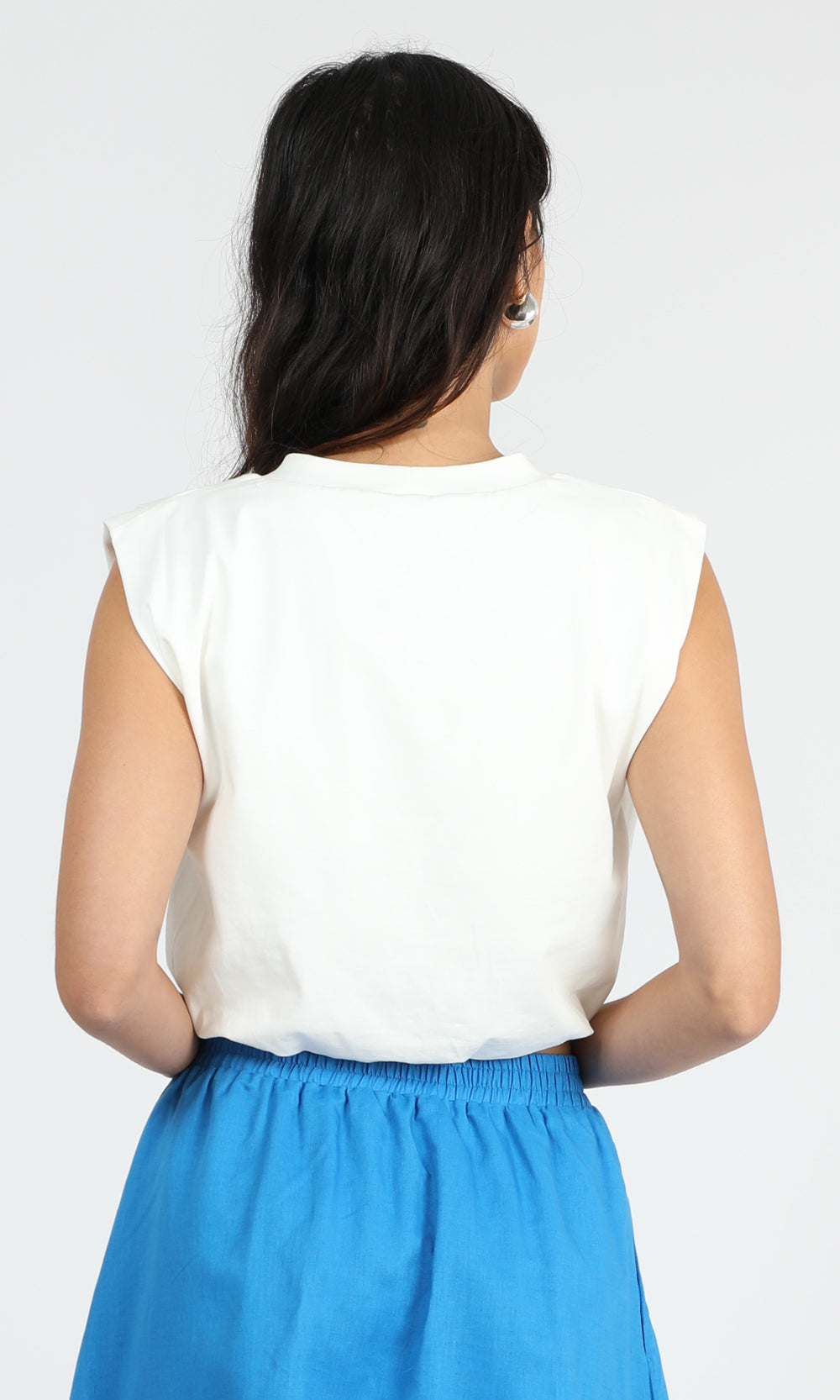 greylin Alisa Padded Shoulder Jersey Bubble Top