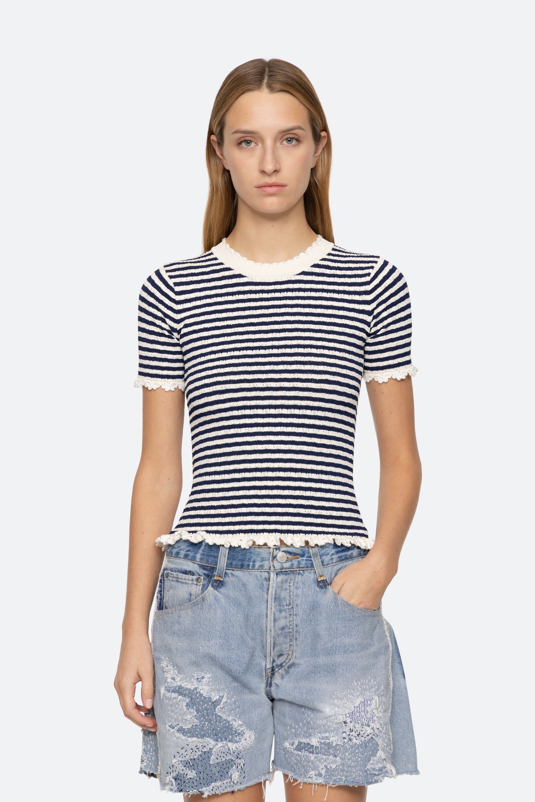 Sea NY Addy Striped Knit Short Sleeve Tee