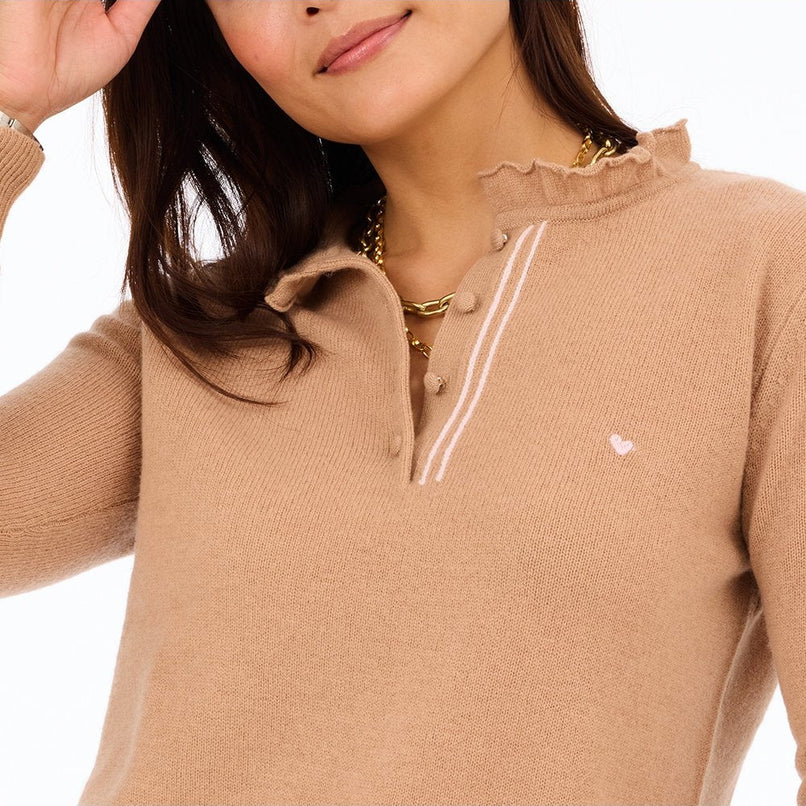 FEMME RUFFLE HENLEY SWEATER