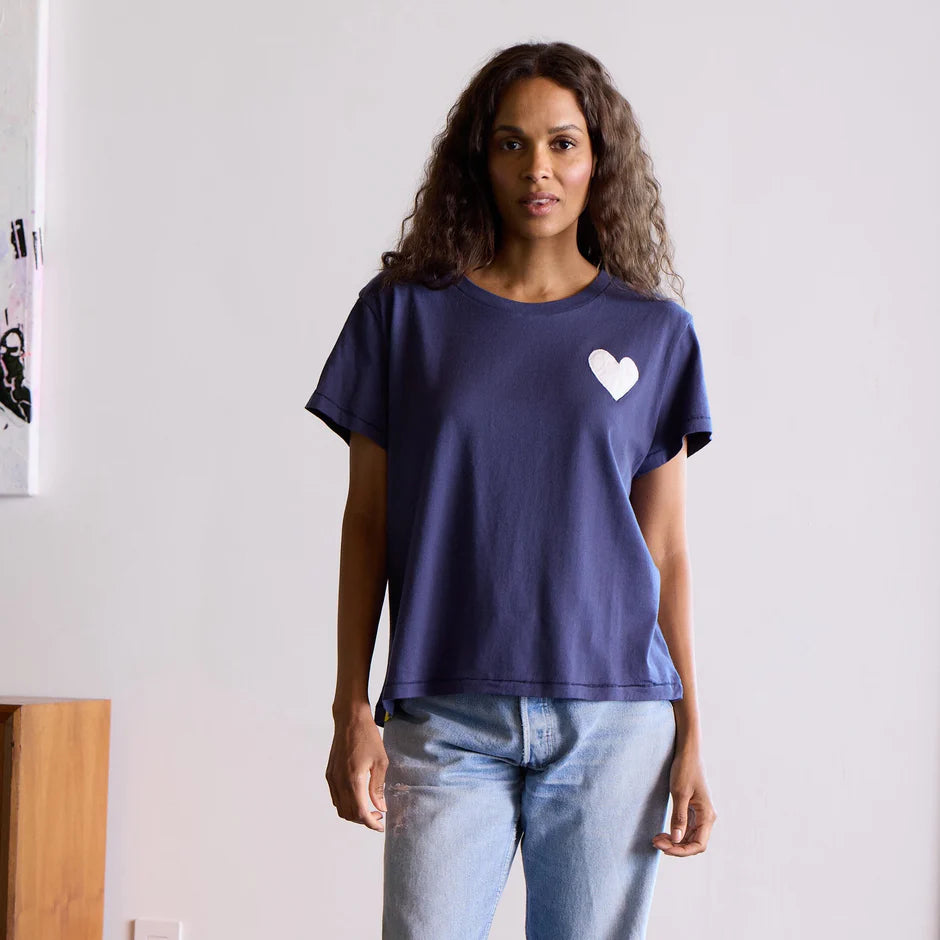 KERRI ROSENTHAL SUKE TEE CONTRAST IMPERFECT HEART INDIGO