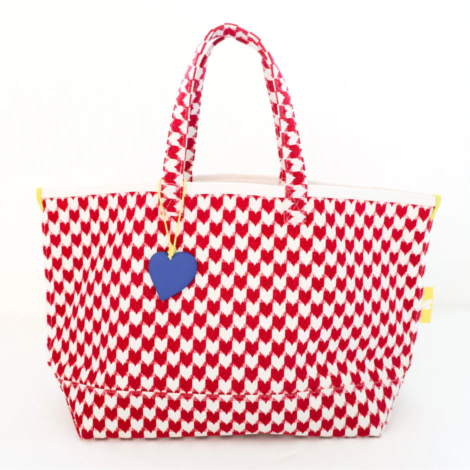 KERRI ROSENTHAL KR HEART IN CHECK TOTE CHERRI RED