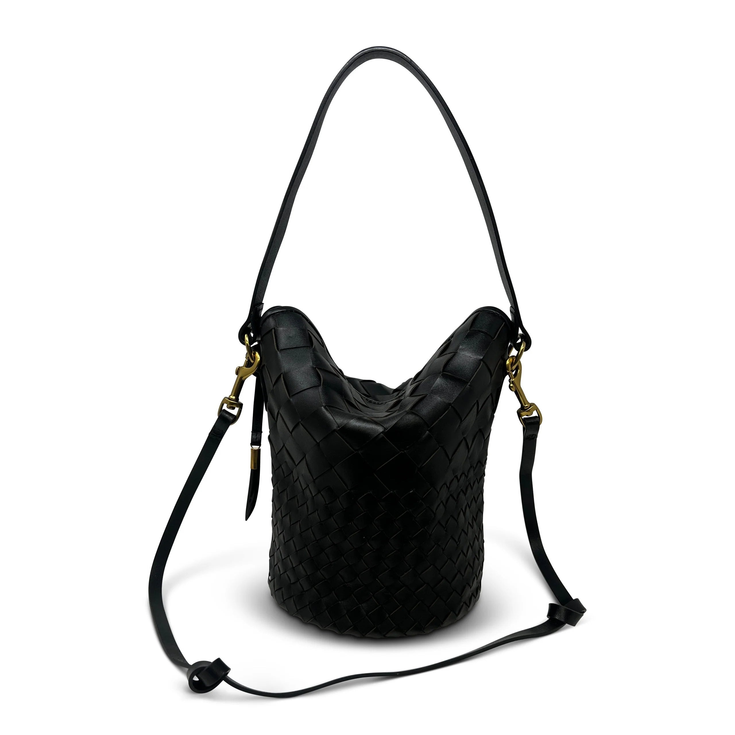 Kempton & Co Richmond Bucket Bag - Black Threaded Weave