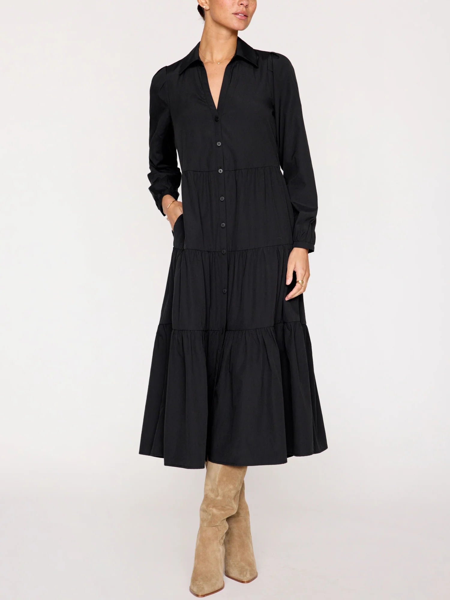 BROCHU WALKER HAVANA LONG SLEEVE DRESS - BLACK