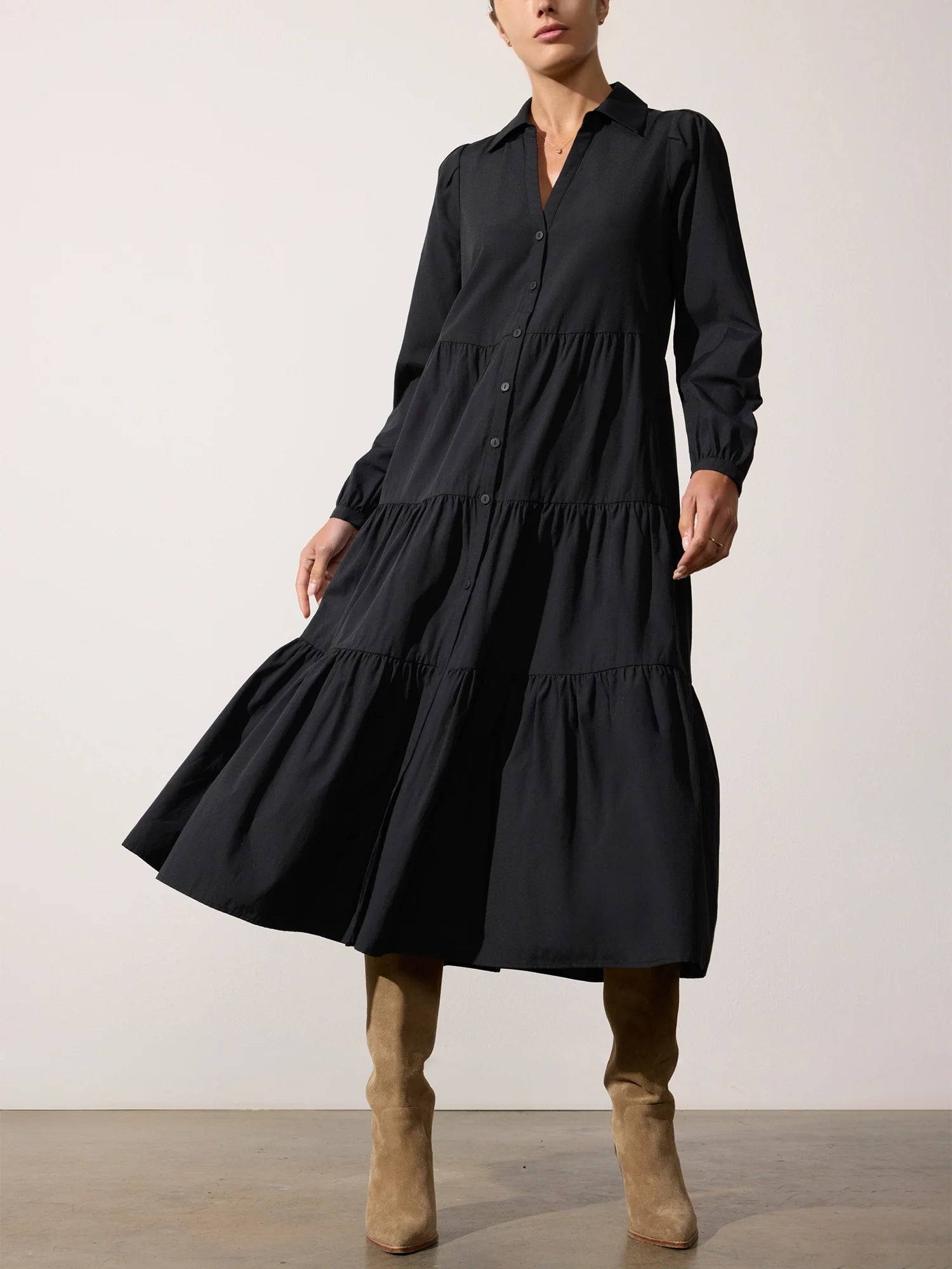 BROCHU WALKER HAVANA LONG SLEEVE DRESS - BLACK