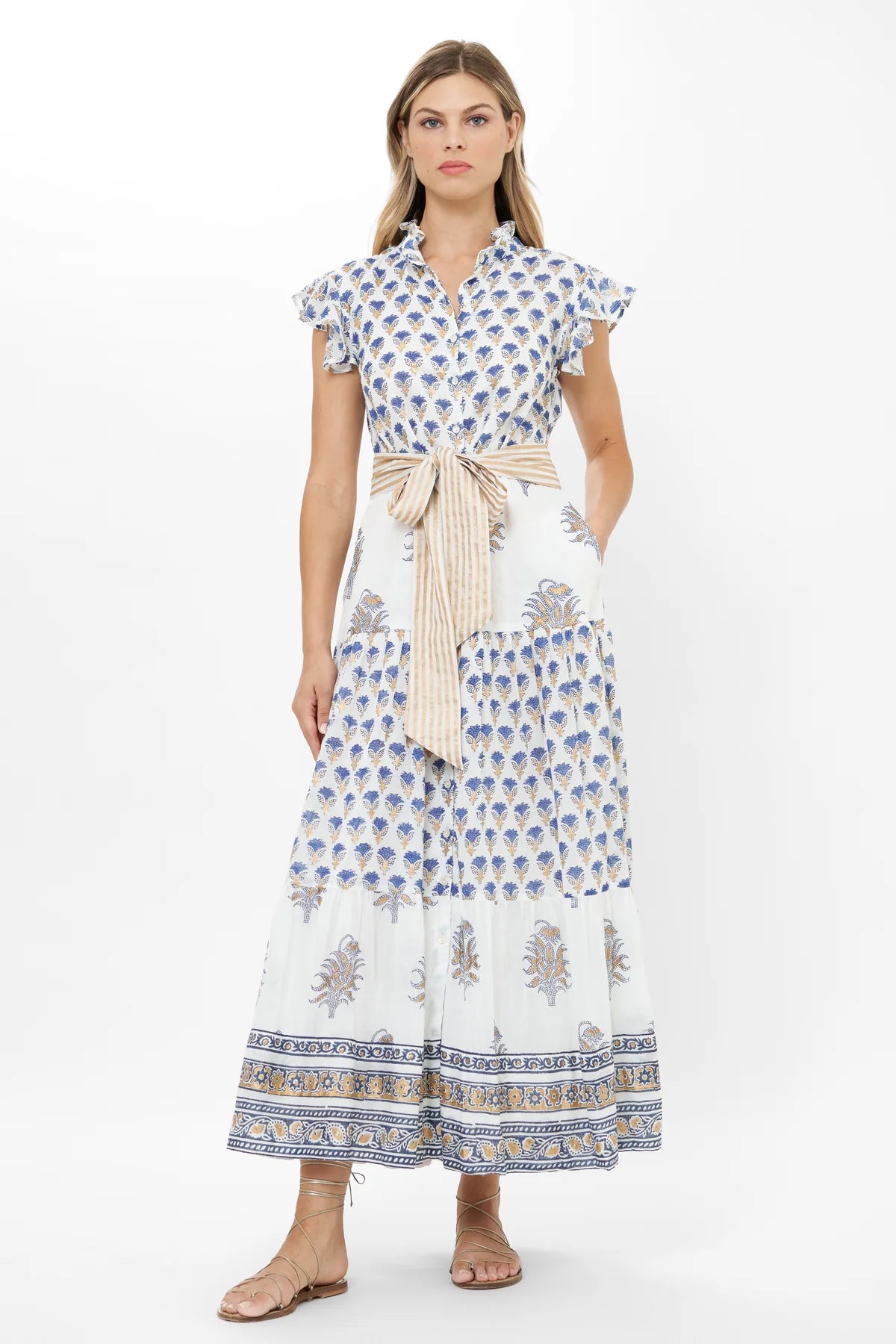 RUFFLE COLLAR BUTTON MAXI