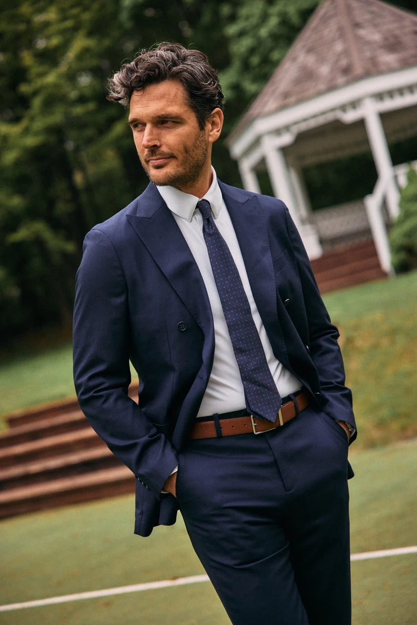 SILK TIE - NAVY FOULARD