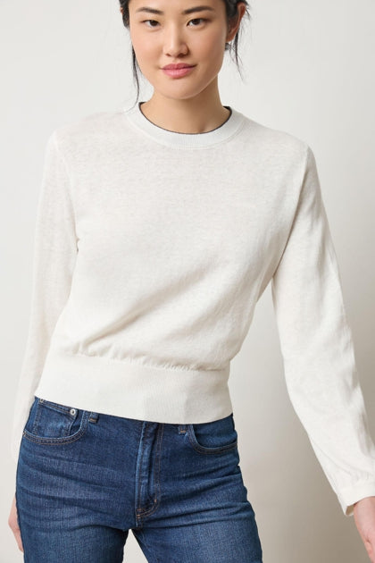 LILLA P PLEATED SLEEVE CREWNECK SWEATER