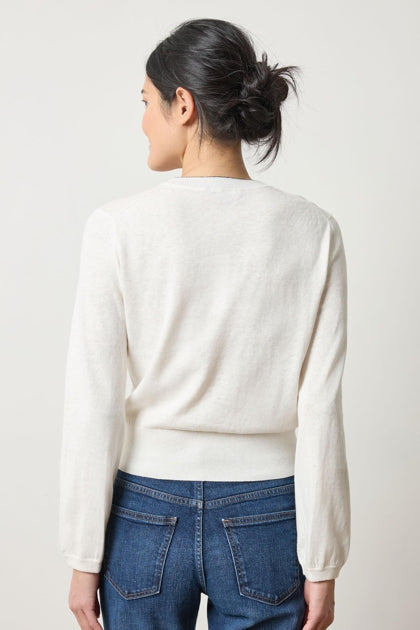 LILLA P PLEATED SLEEVE CREWNECK SWEATER