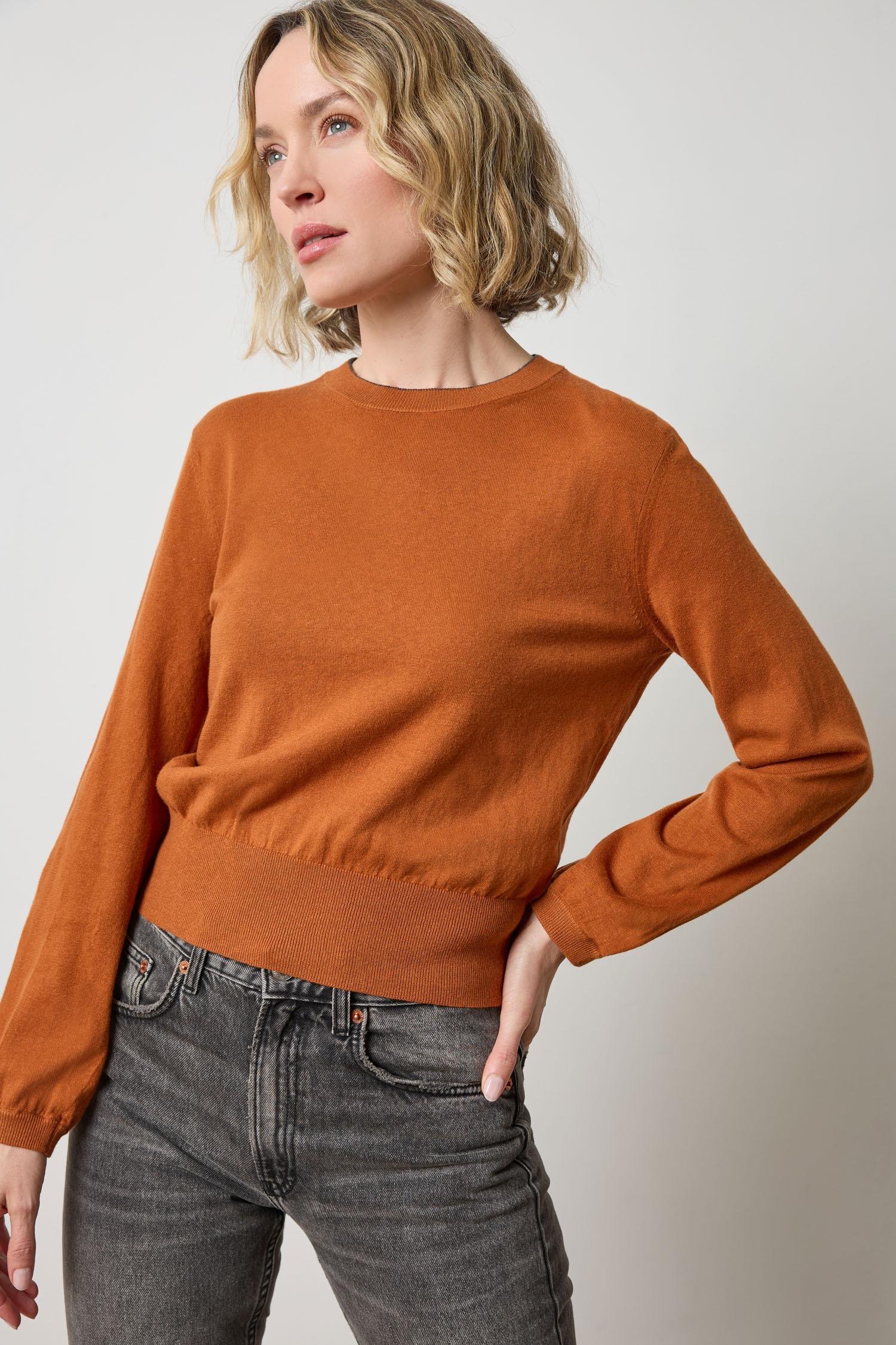 PLEATED SLEEVE CREW SWEATER