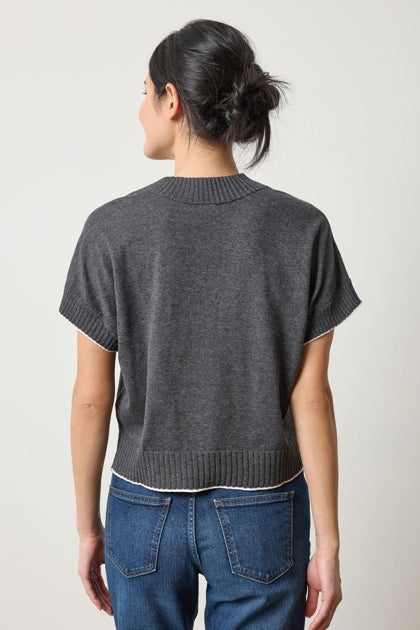 LILLA P SHORT SLEEVE V-NECK SWEATER