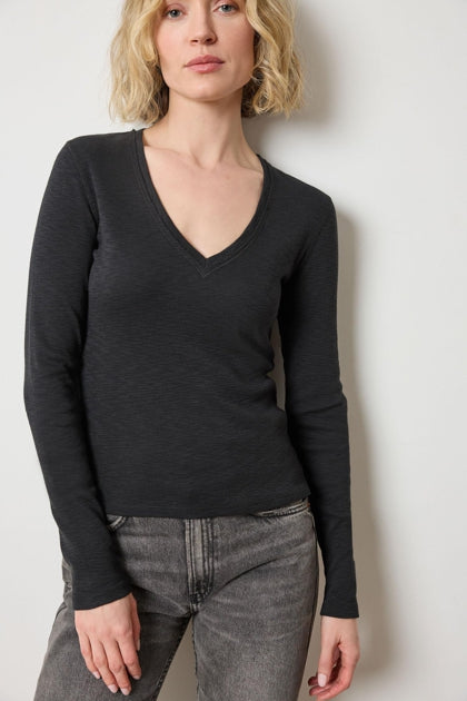 RIB SLUB V-NECK
