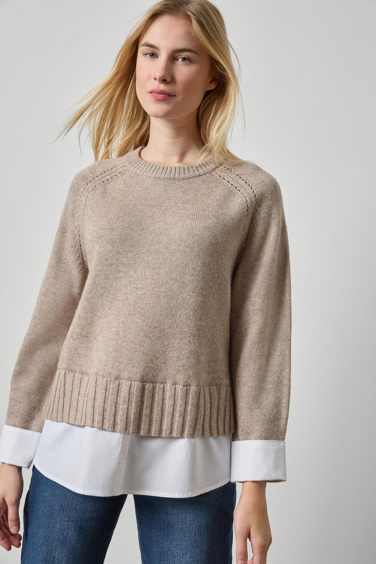 MIXED MEDIA CREW SWEATER