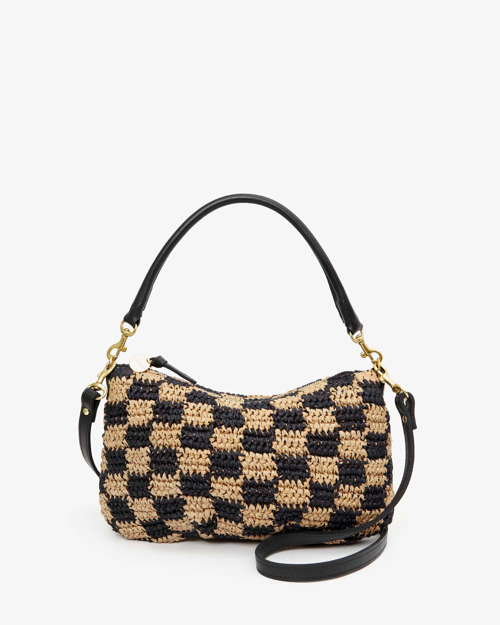 CLARE V PETIT MOYEN - CHECK RAFFIA