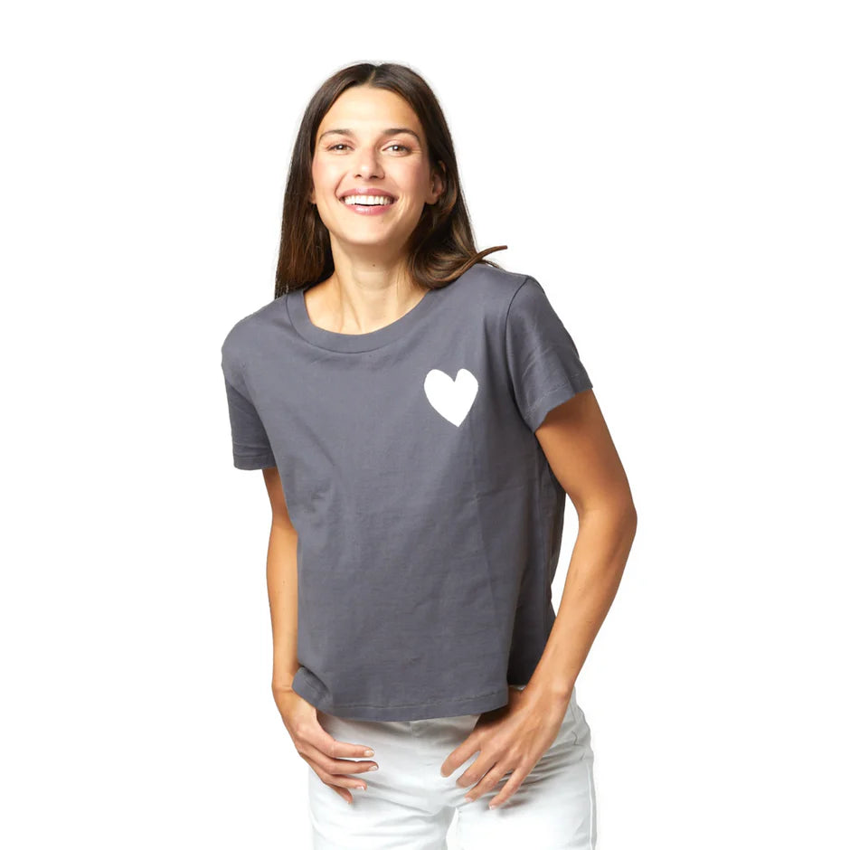 KERRI ROSENTHAL SUKE TEE CONTRAST IMPERFECT HEART FADED CARBON