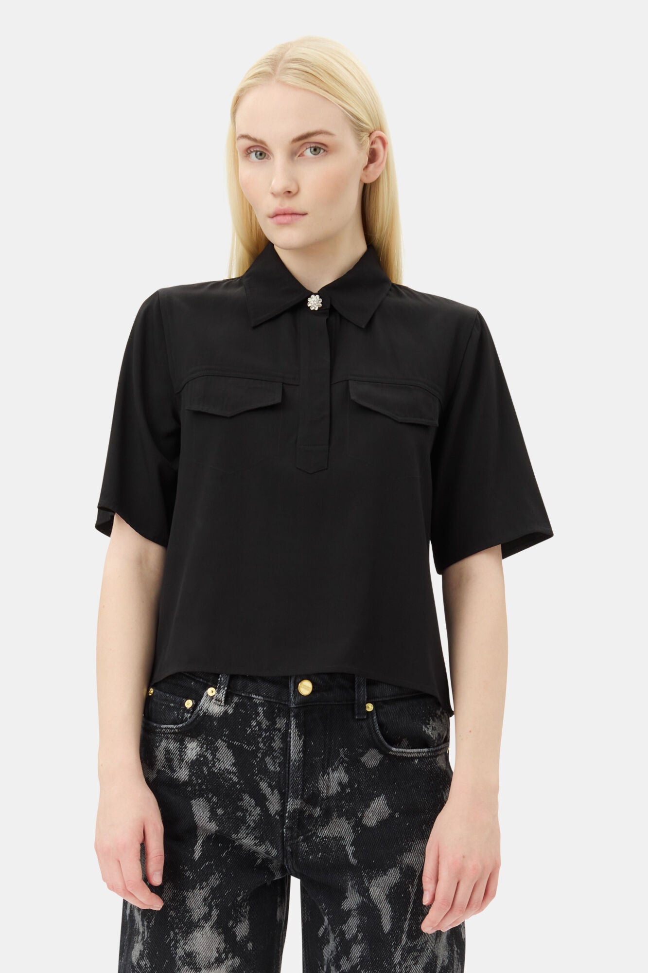 GANNI VISCOSE TWILL BLOUSE