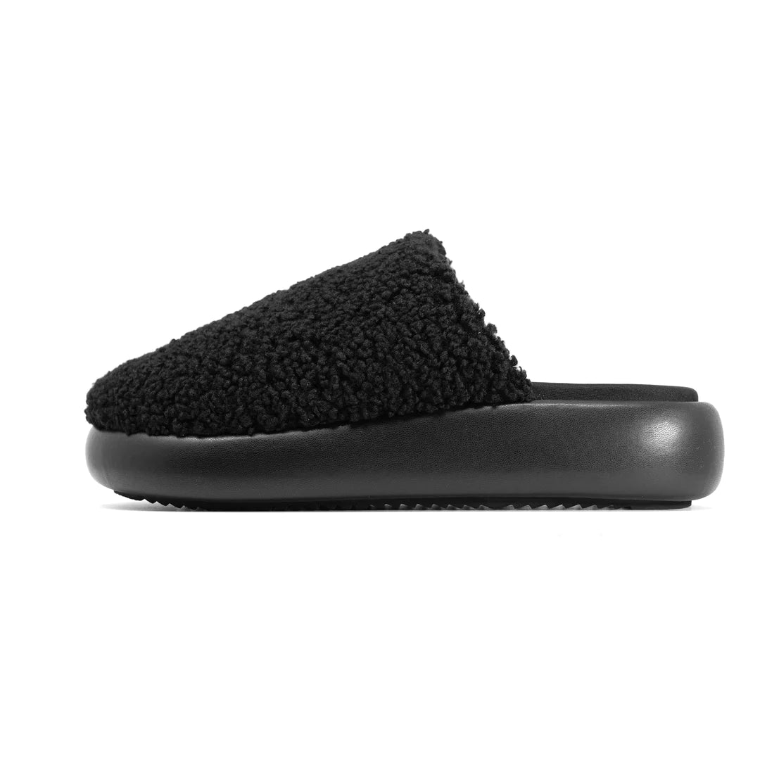 FUZZY MAGIC MOON MULE BLACK FAUX SHEARLING