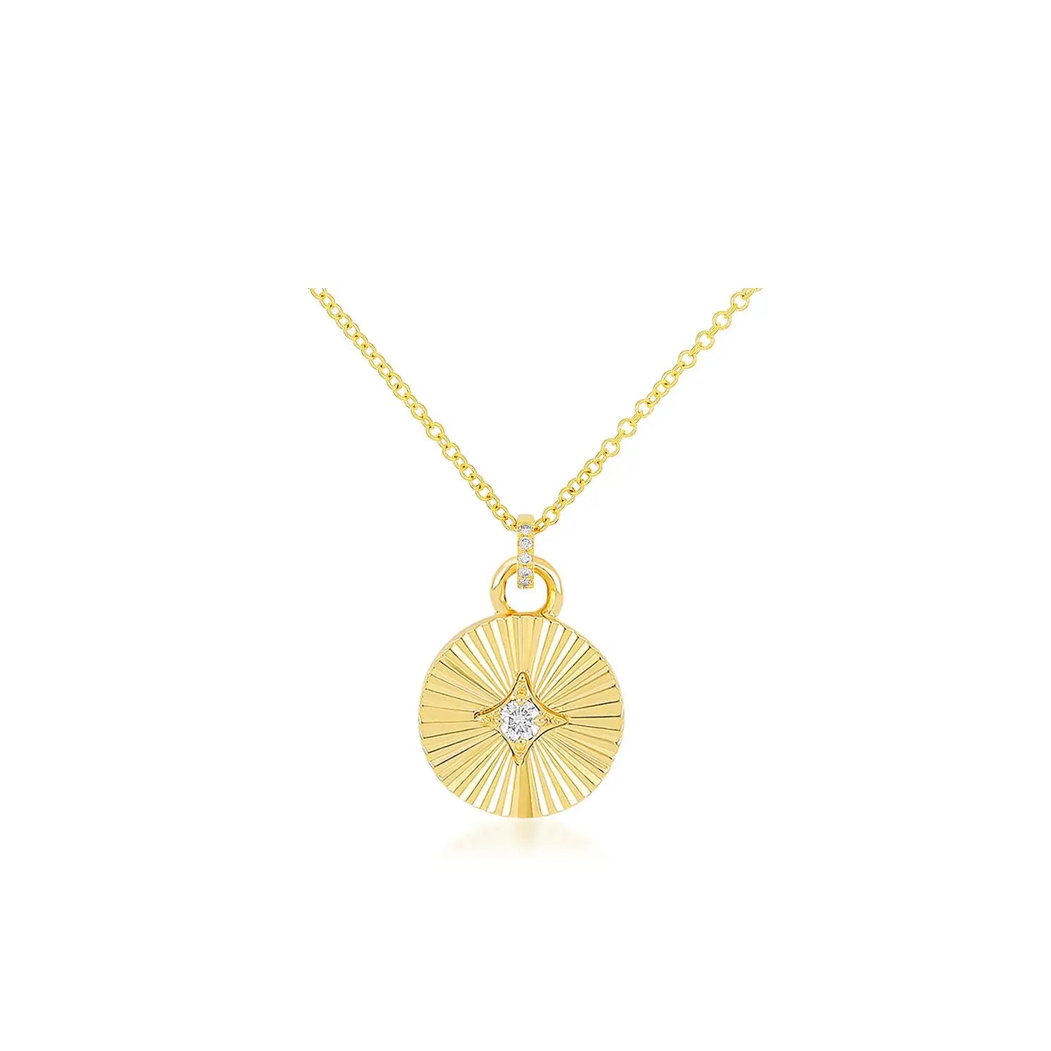 GOLD AND DIAMOND FLUTED DISC NECKLACE EF-61711