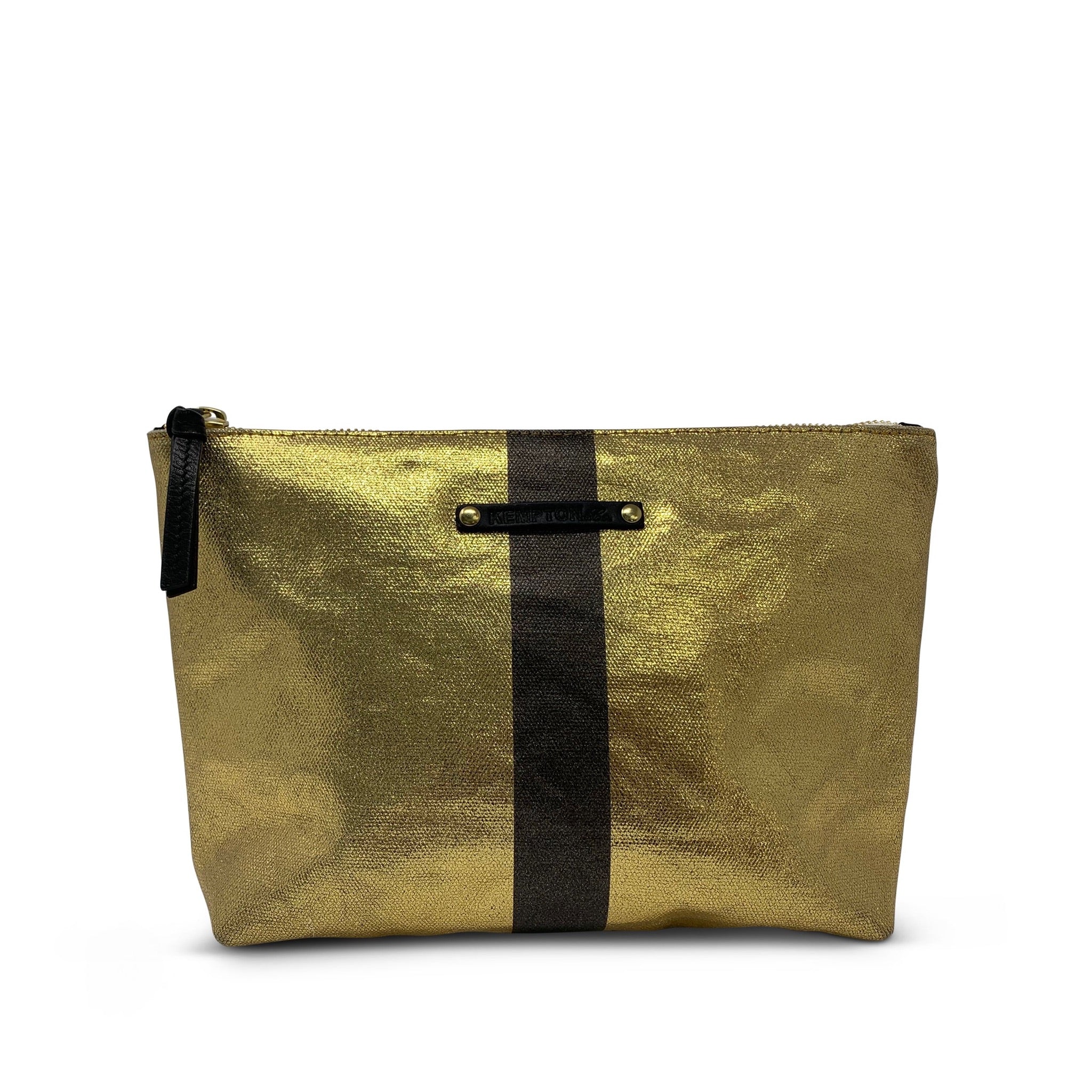 kempton & co BLACK STRIPE POUCH - GOLD