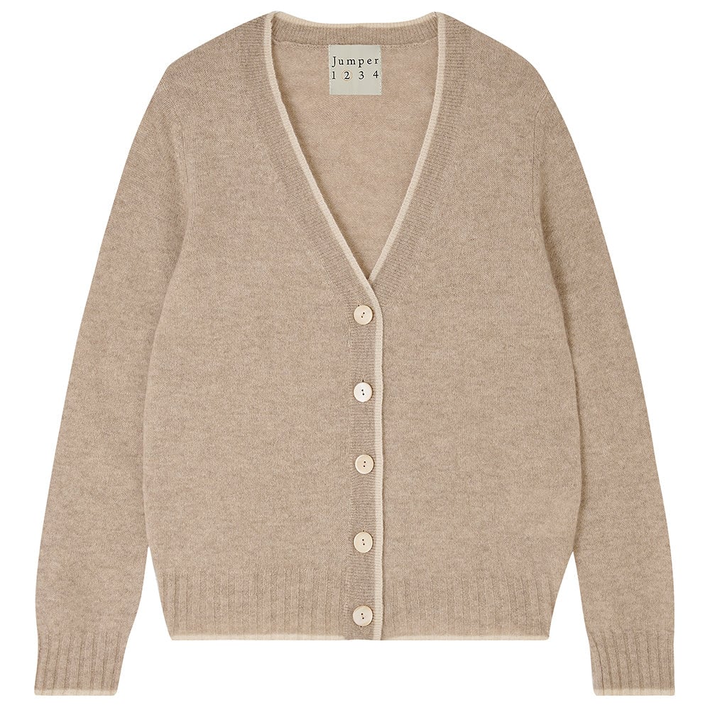 CONTRAST TIP CASHMERE CARDIGAN