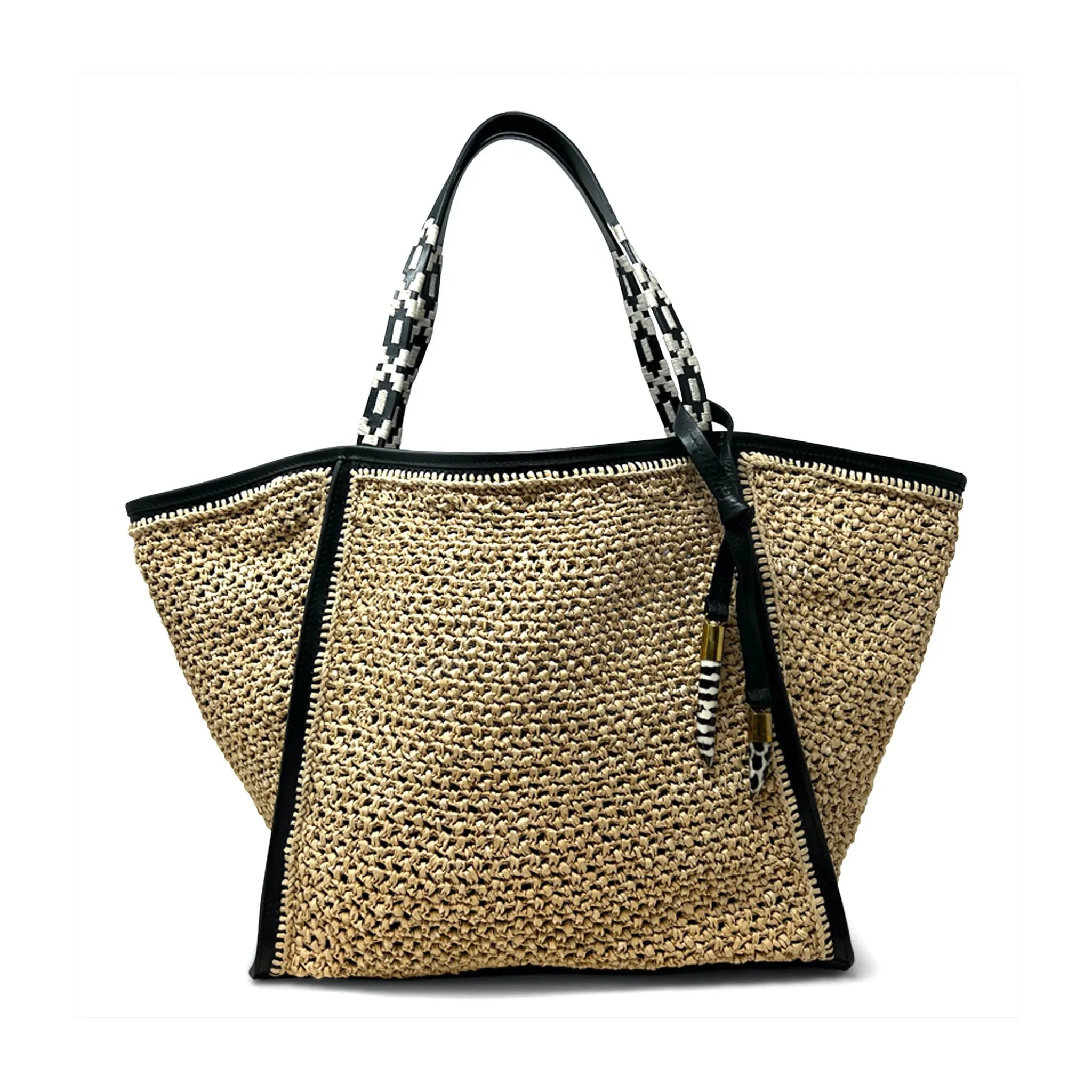 NATURAL RAFFIA MESH SLIM TAUNTON TOTE