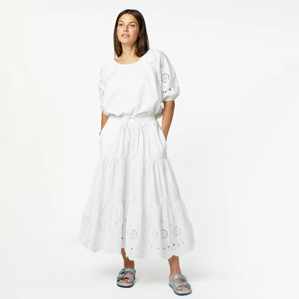 GABRIELLE EYELET MAXI SKIRT - WHITE