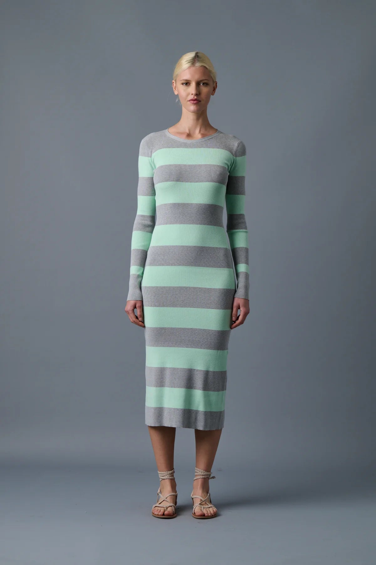 KATE KNIT DRESS - MINT/GREY