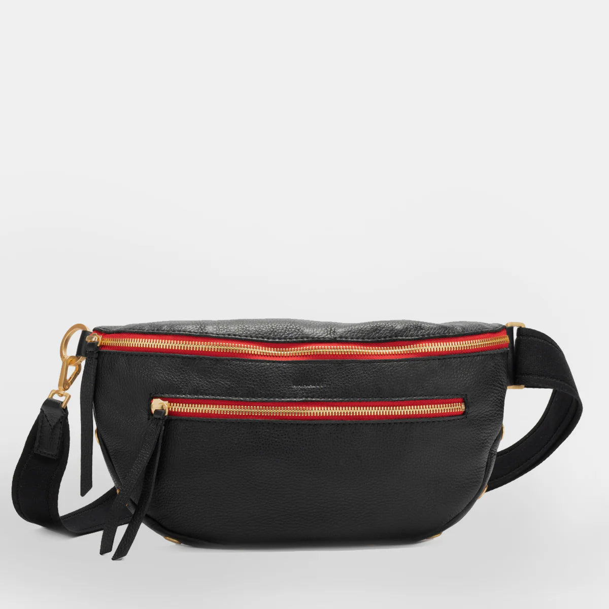 CHARLES CROSSBODY LRG- BLACK/BRUSHED GOLD/RED ZIPPER