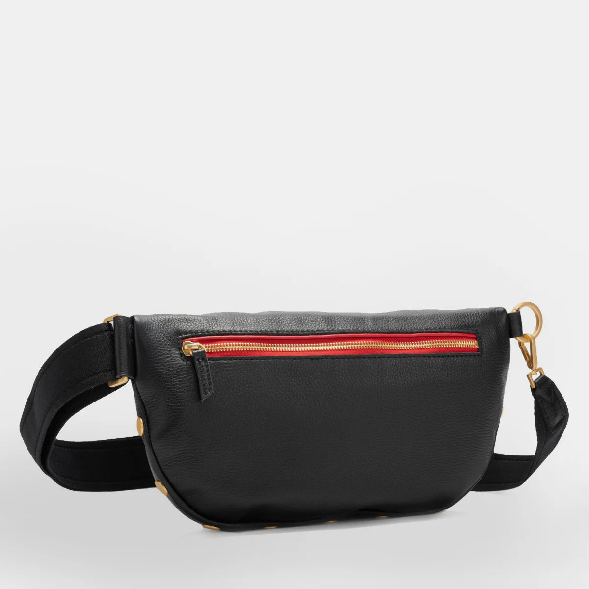 CHARLES CROSSBODY LRG- BLACK/BRUSHED GOLD/RED ZIPPER