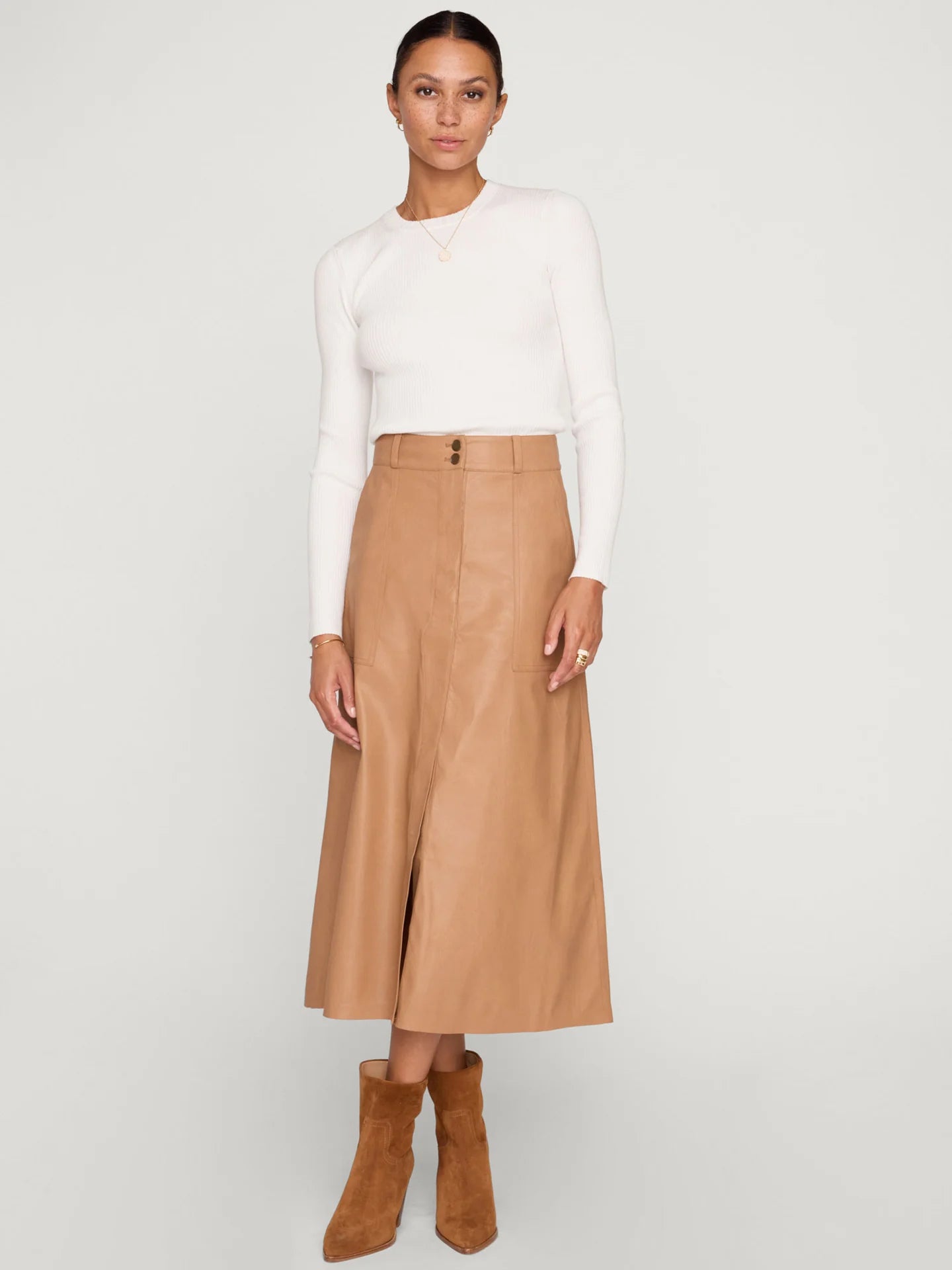 MICA VEGAN LEATHER SKIRT - DUNES