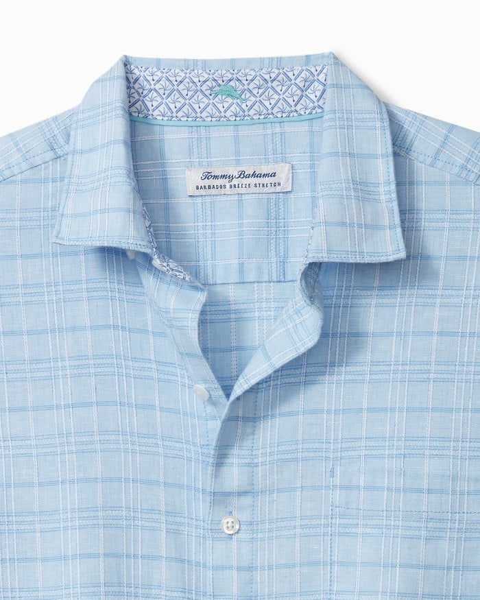 BARBADOS BREEZE PLAYA PLAID STRETCH LINEN SHIRT